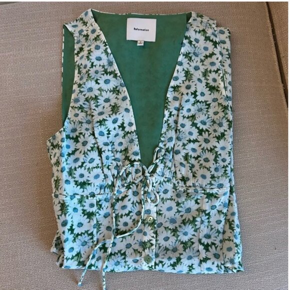 Reformation Ceara Midi Dress - Daisy Meadow Green White Floral V Neck French Sz8 - Picture 5 of 9
